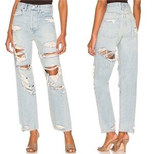 AGOLDE 90's Mid Rise Loose Fit Unhinged Distressed Ripped Jeans Size 28